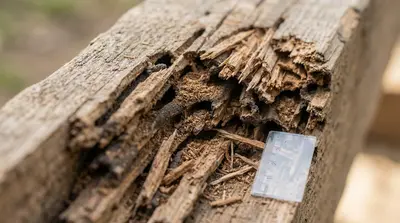 Termite damage on wooden beams